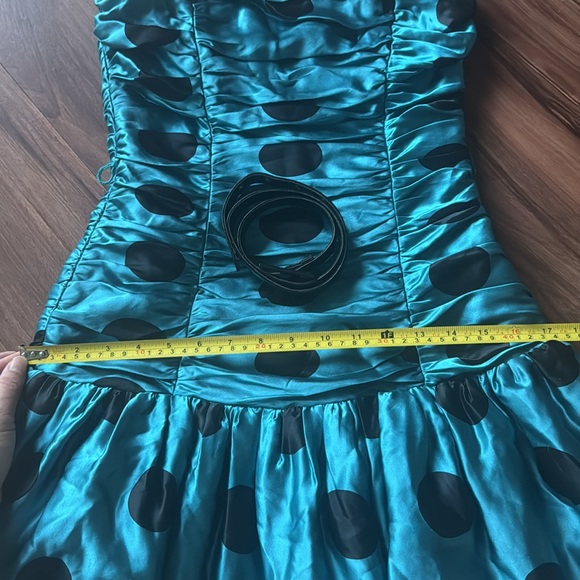 Betsy Johnson teal with black polka dot belted dress - Picture 8 of 10
